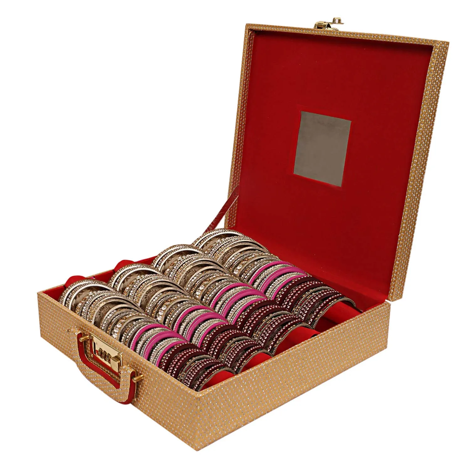 Kuber Industries Wooden 2 Pieces Four Rod Bangle Storage Box (Gold) -CTKTC8735
