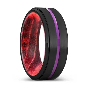 LAUNCESTON | Black & Red Wood, Black Tungsten Ring, Purple Groove, Stepped Edge