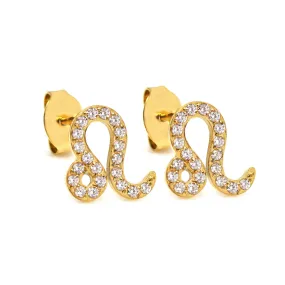 Leo Earrings with CZ Stones - Yellow Gold