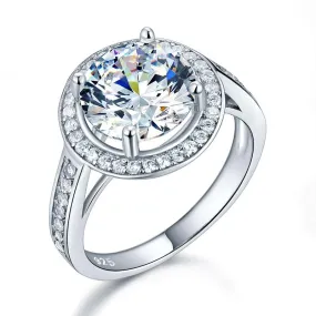 Luxury 925 Sterling Silver Wedding Anniversary Engagement Ring Halo 3.5 Ct Simulated Diamond