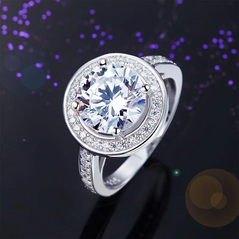 Luxury 925 Sterling Silver Wedding Anniversary Engagement Ring Halo 3.5 Ct Simulated Diamond