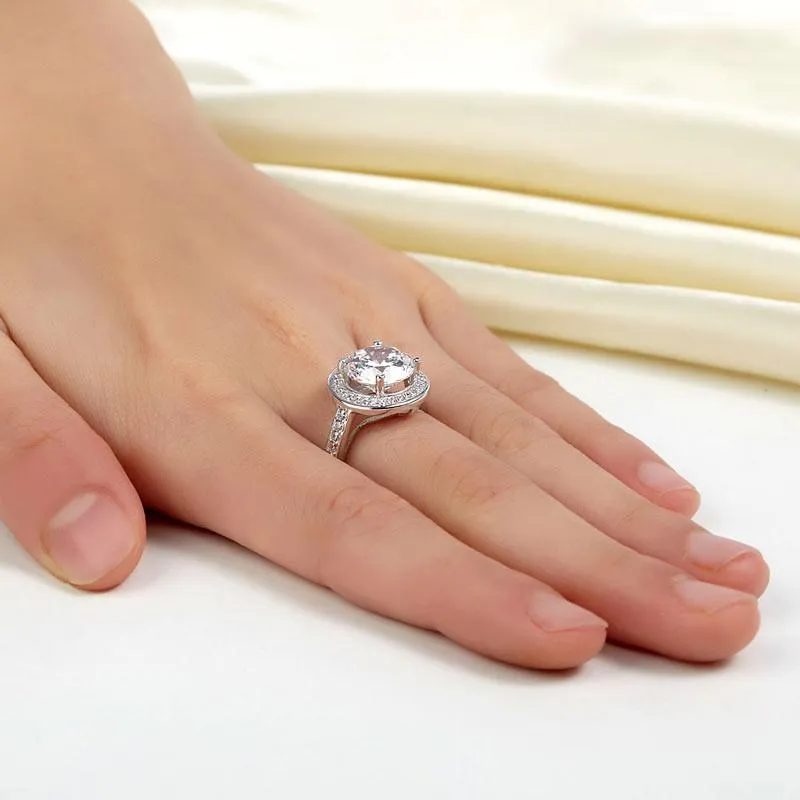 Luxury 925 Sterling Silver Wedding Anniversary Engagement Ring Halo 3.5 Ct Simulated Diamond