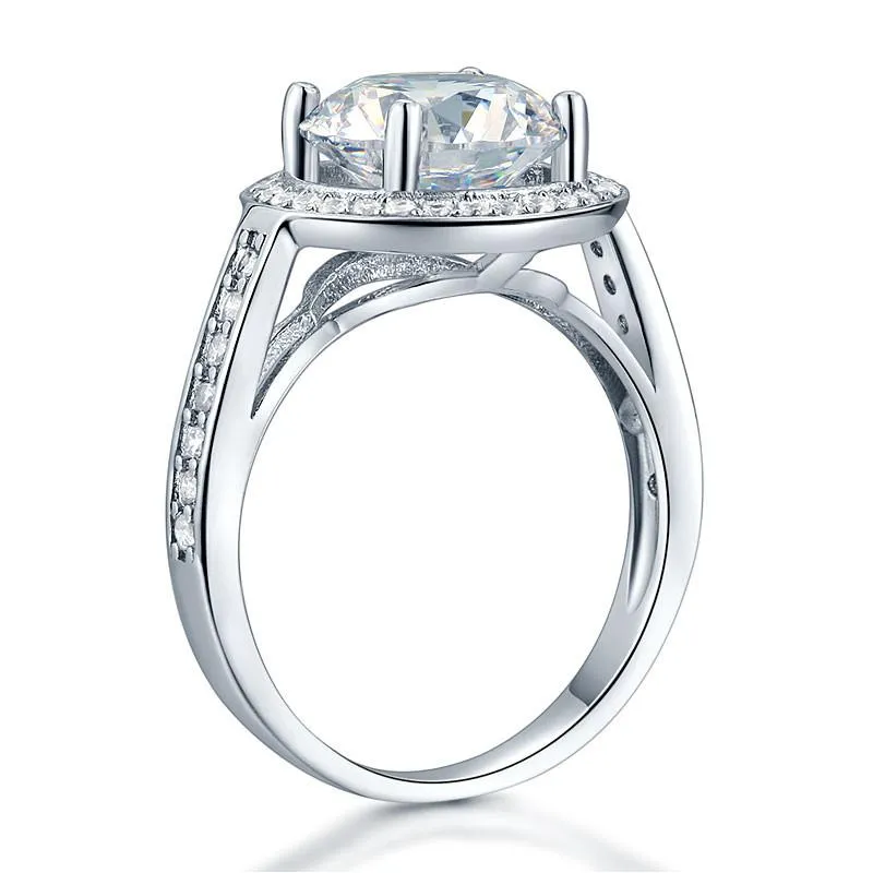 Luxury 925 Sterling Silver Wedding Anniversary Engagement Ring Halo 3.5 Ct Simulated Diamond