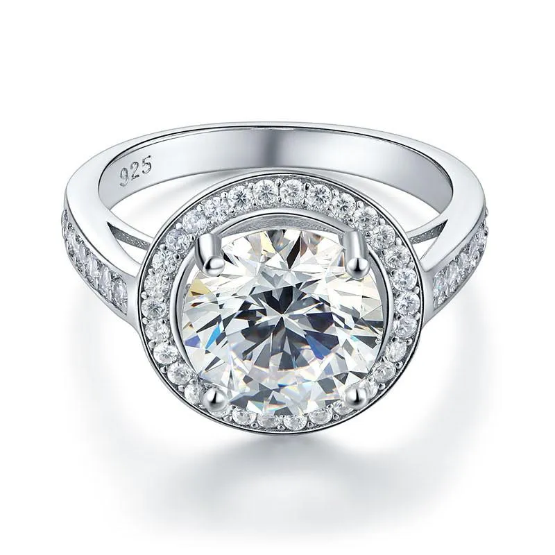 Luxury 925 Sterling Silver Wedding Anniversary Engagement Ring Halo 3.5 Ct Simulated Diamond