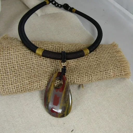 Man's Tigeriron Gemstone Pendant Necklace Big Bold Look