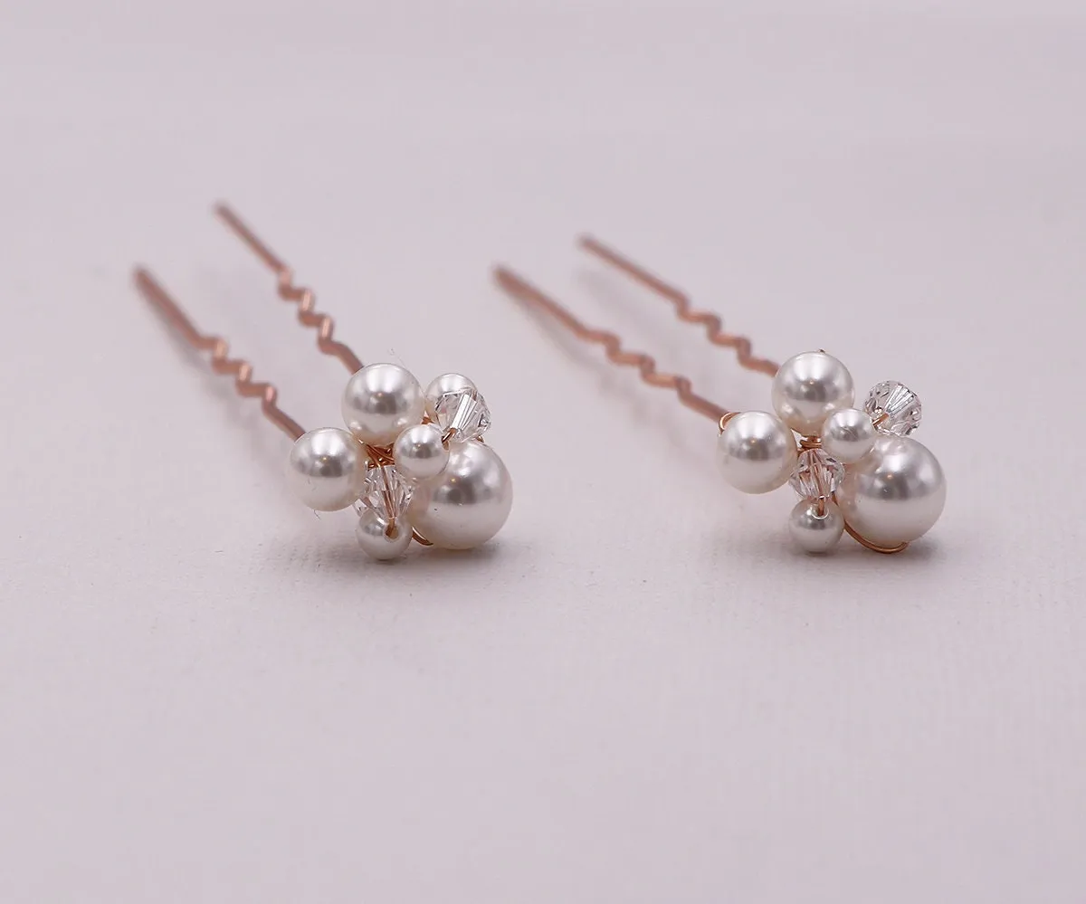 Mara Pearl and Crystal Hairpin Set of 2