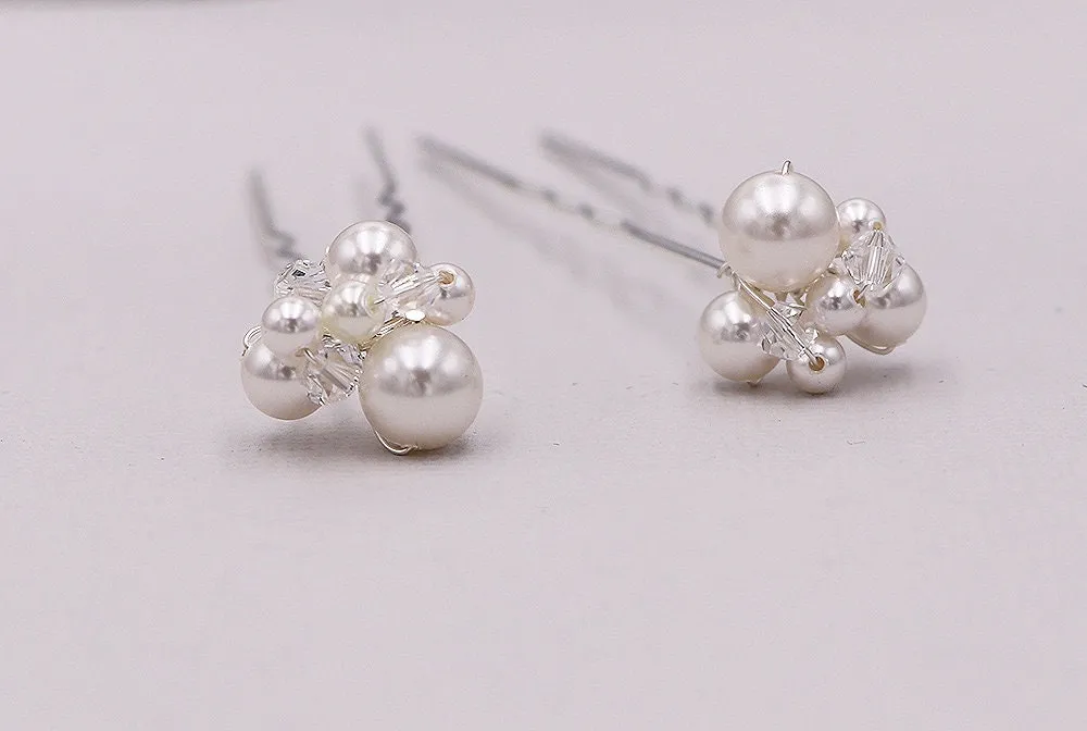 Mara Pearl and Crystal Hairpin Set of 2