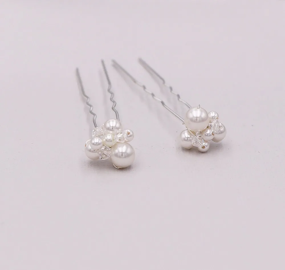 Mara Pearl and Crystal Hairpin Set of 2
