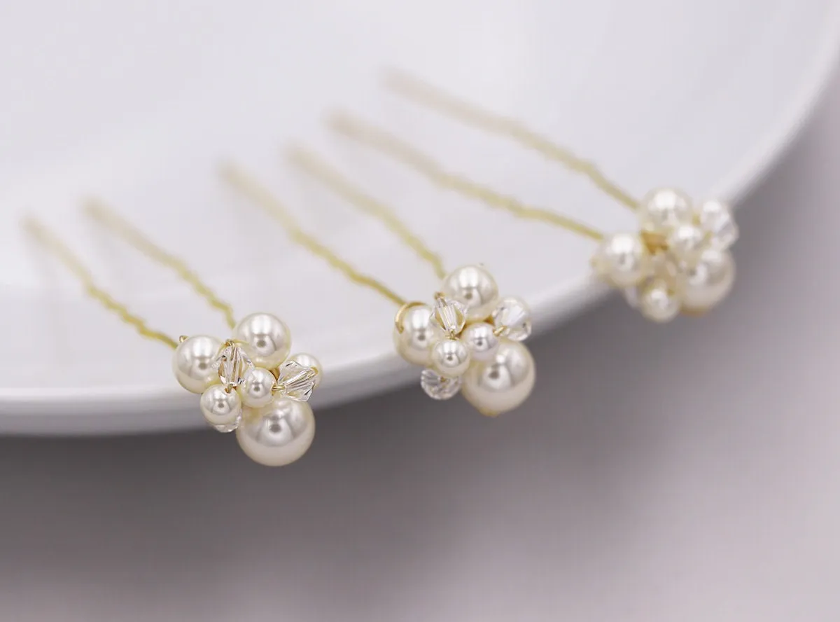 Mara Pearl and Crystal Hairpin Set of 2