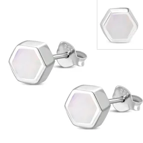 Mother of Pearl Hexagon Silver Stud Earrings