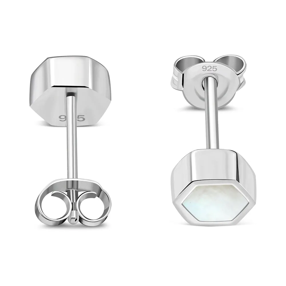 Mother of Pearl Hexagon Silver Stud Earrings
