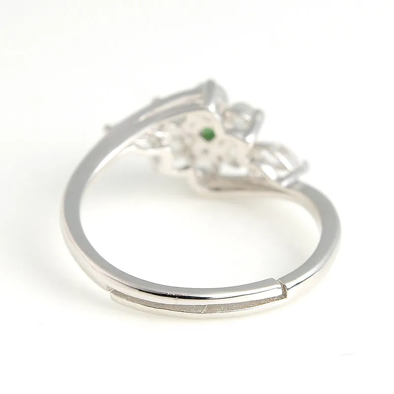 Natural Jade Ring Jadeite Silver Adjustable Ring WR8