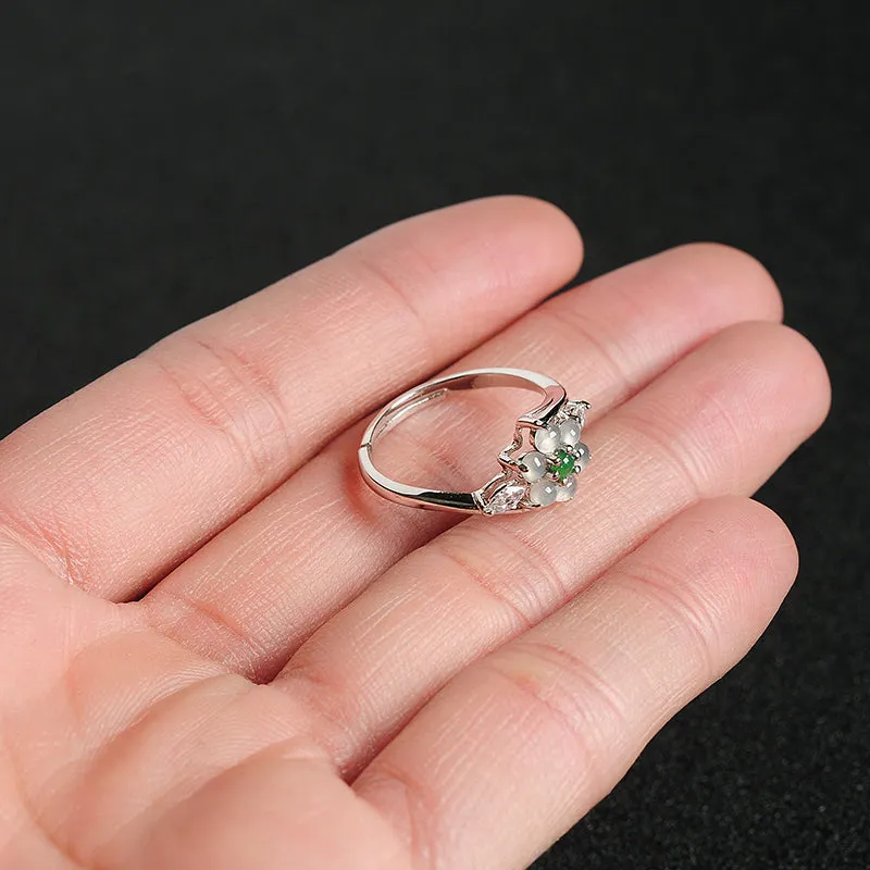 Natural Jade Ring Jadeite Silver Adjustable Ring WR8