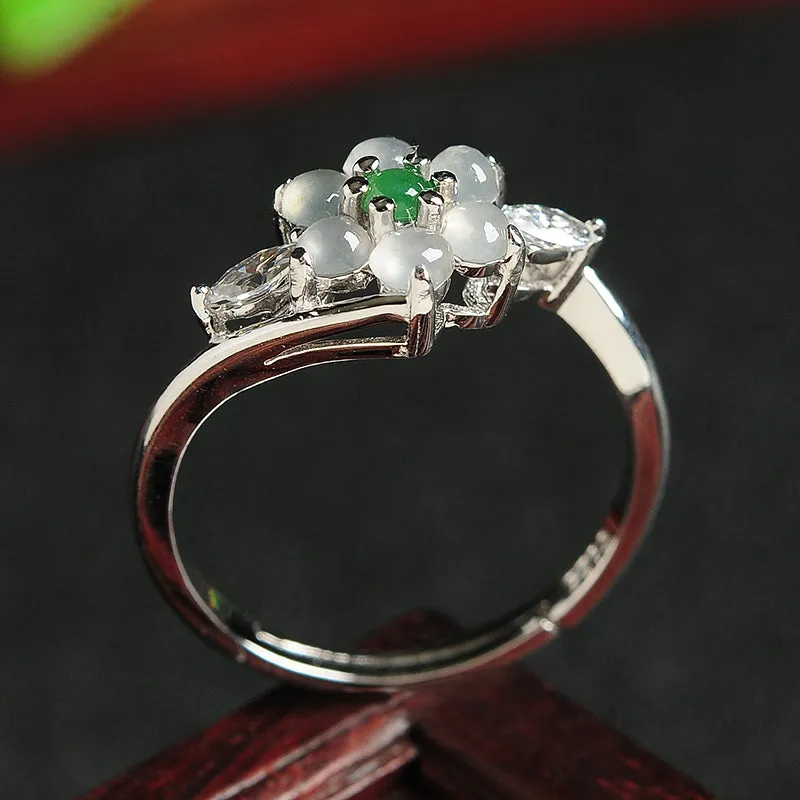 Natural Jade Ring Jadeite Silver Adjustable Ring WR8