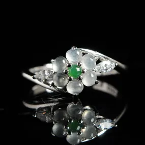 Natural Jade Ring Jadeite Silver Adjustable Ring WR8