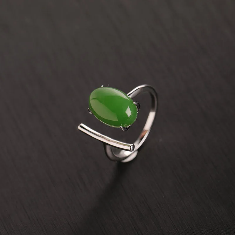 Natural Jade Ring Nephrite Silver Adjustable Ring ZNRG106