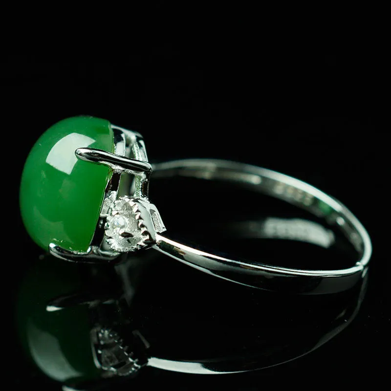 Natural Jade Ring Nephrite Silver Zircon Adjustable Ring ZNRG115
