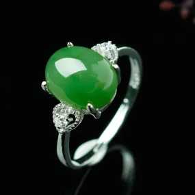 Natural Jade Ring Nephrite Silver Zircon Adjustable Ring ZNRG115