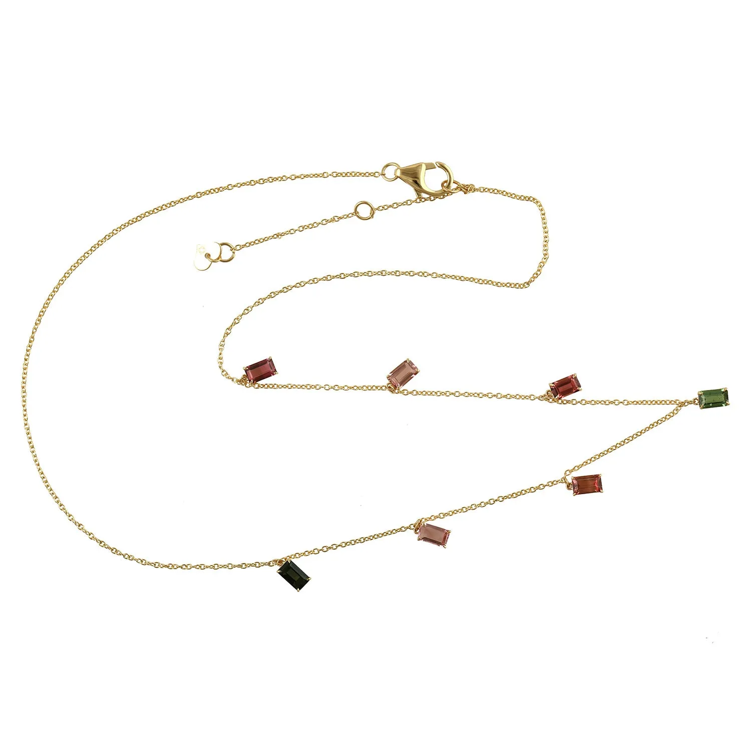 Natural Tourmaline Chain Necklace 18k Yellow Gold Jewelry