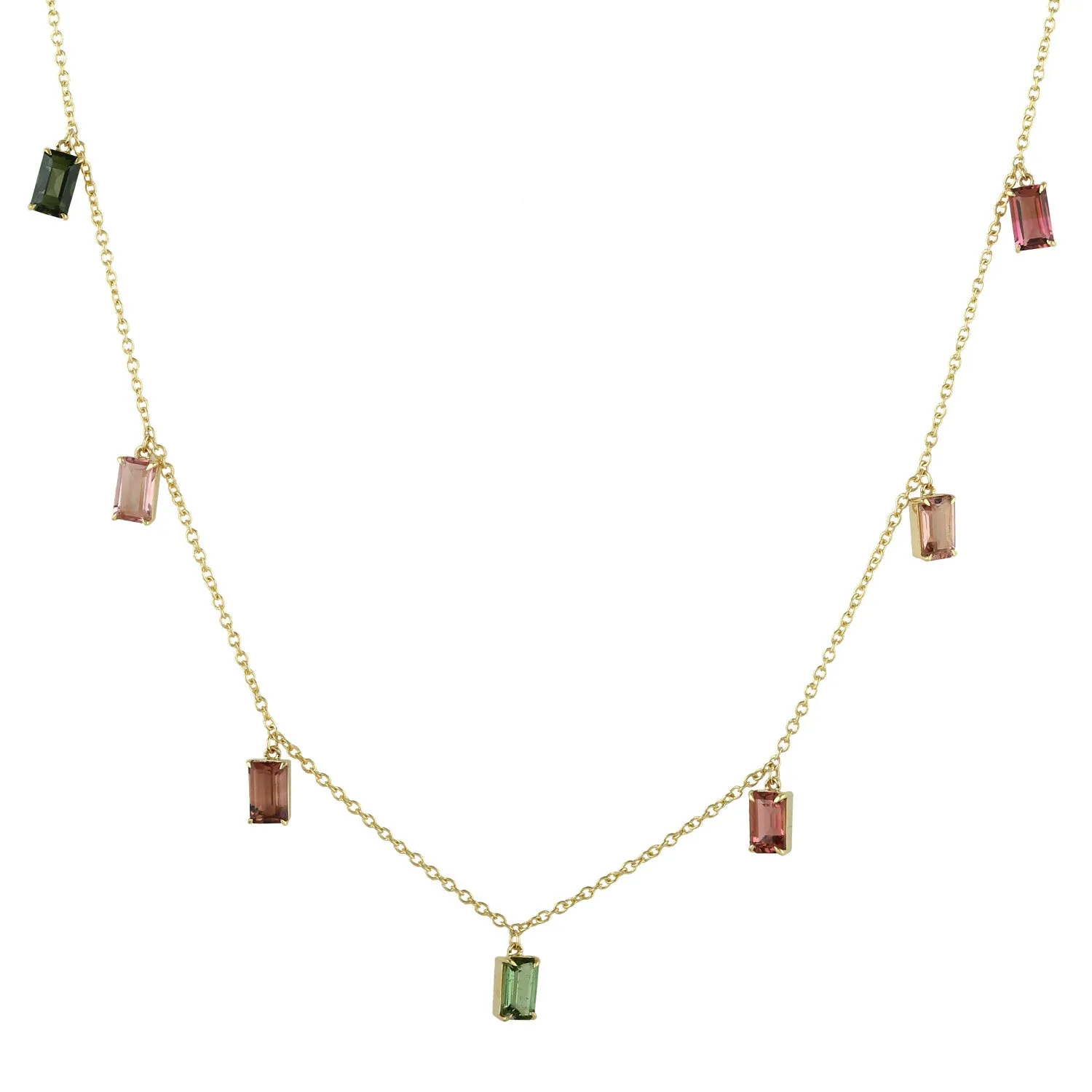 Natural Tourmaline Chain Necklace 18k Yellow Gold Jewelry