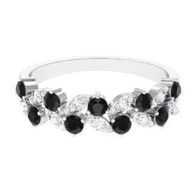 Nature Inspired Black Onyx and Diamond Leaf Eternity Ring