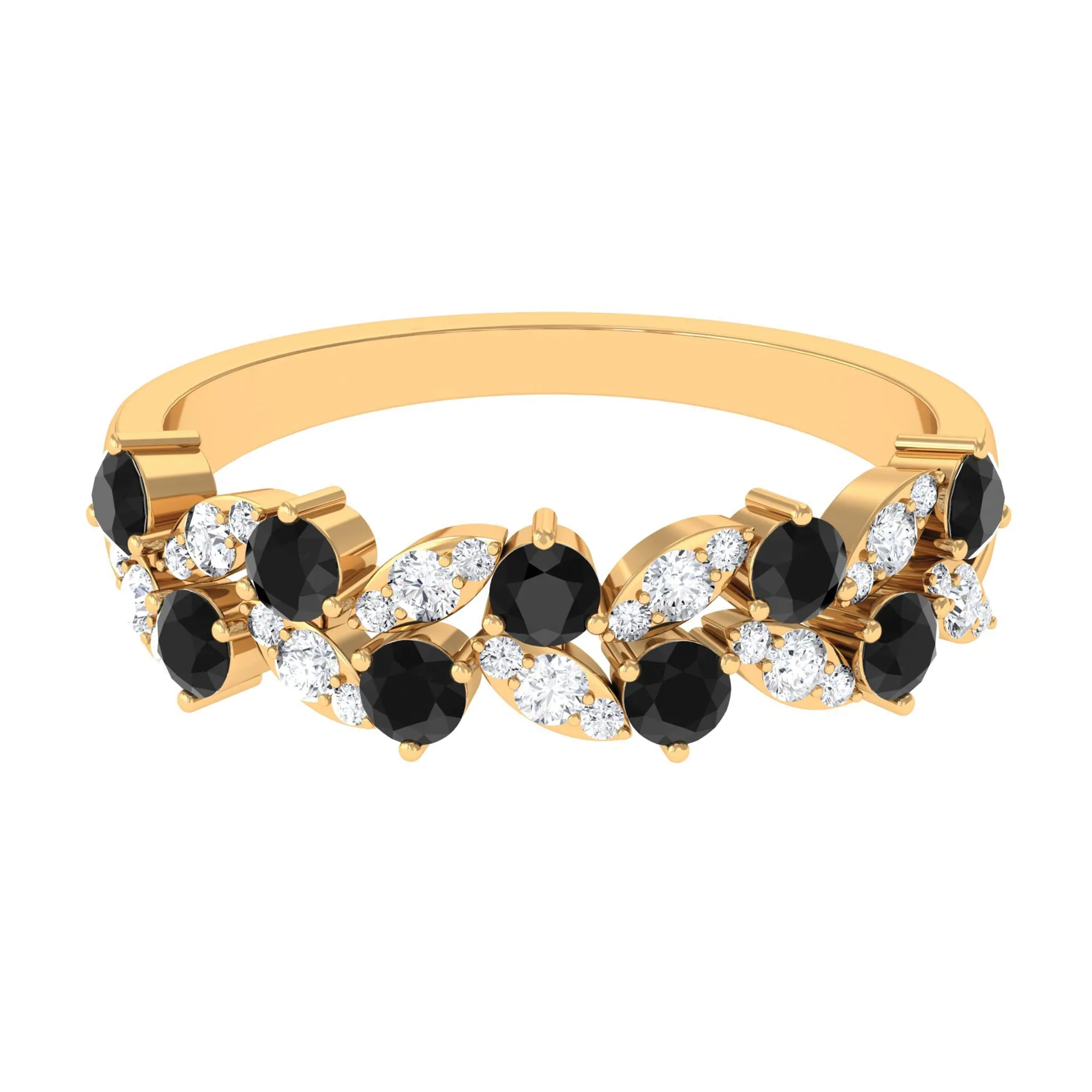 Nature Inspired Black Onyx and Diamond Leaf Eternity Ring