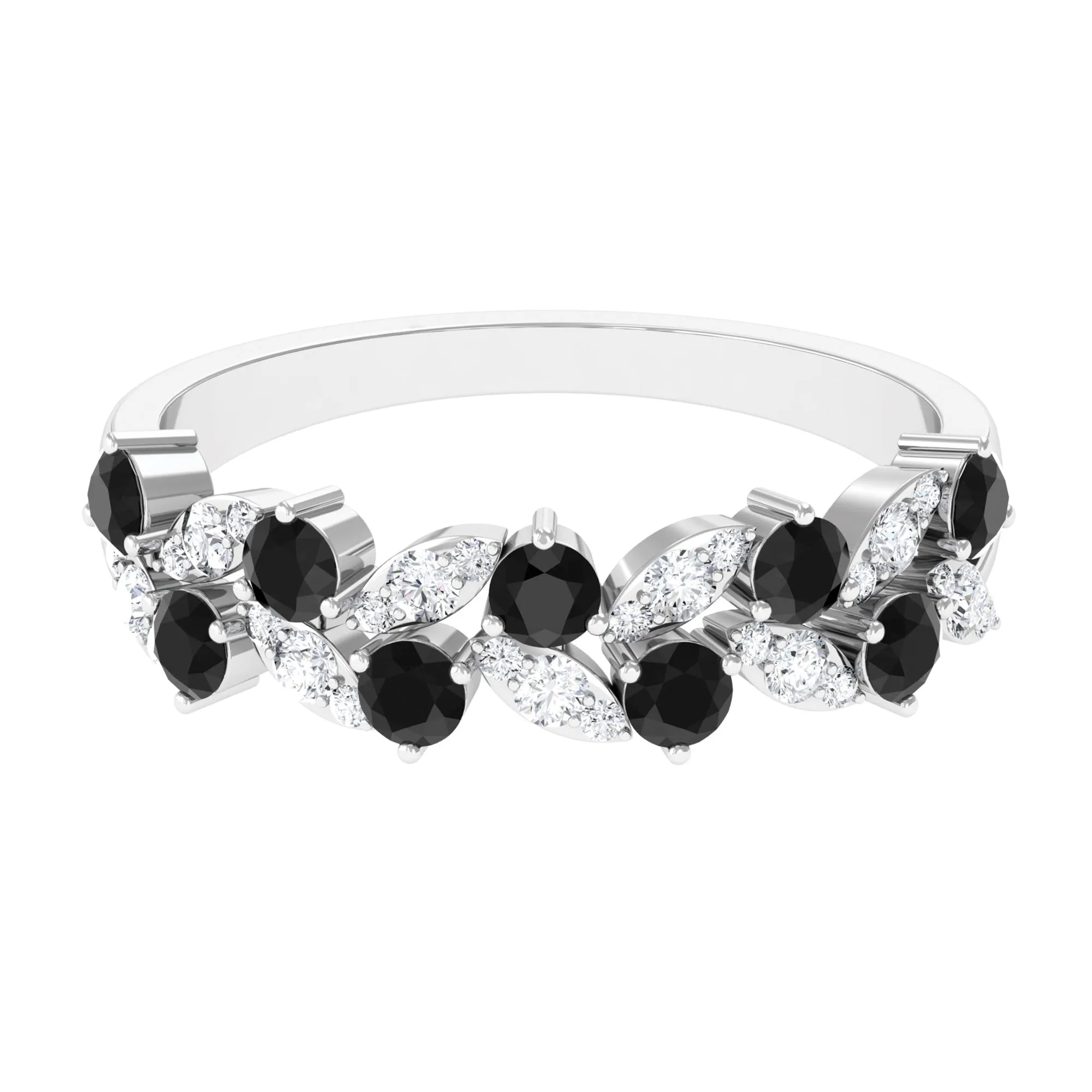 Nature Inspired Black Onyx and Diamond Leaf Eternity Ring