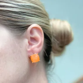 Neon Glittery Glass Crystal Post Earrings - Orange
