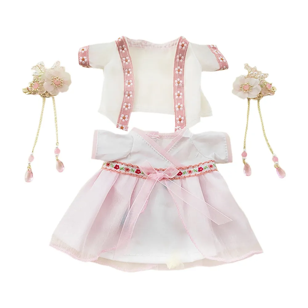 niannyyhouse 20cm Plush Doll Antique Hanfu Suit Shawl Dress Hairpin 8in Doll Dress Up