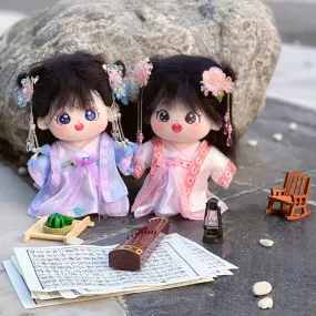 niannyyhouse 20cm Plush Doll Antique Hanfu Suit Shawl Dress Hairpin 8in Doll Dress Up