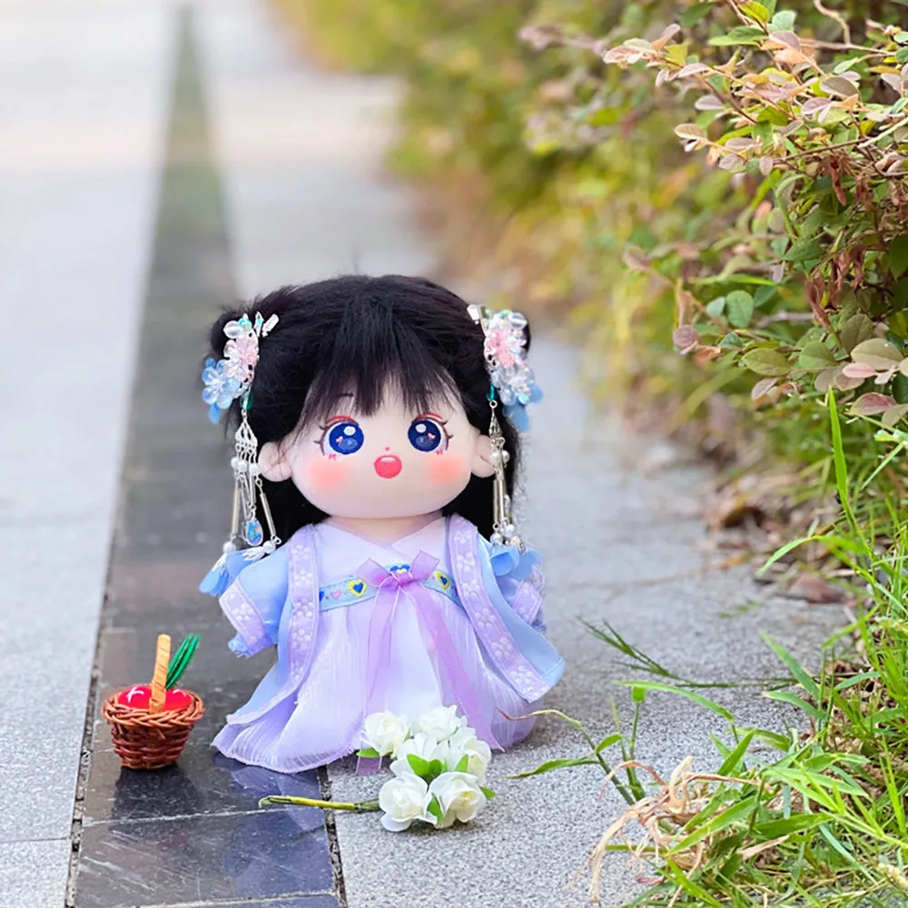 niannyyhouse 20cm Plush Doll Antique Hanfu Suit Shawl Dress Hairpin 8in Doll Dress Up