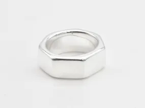 Nut Shaped Ring - Silver Hex Ring - Silver Nut Ring