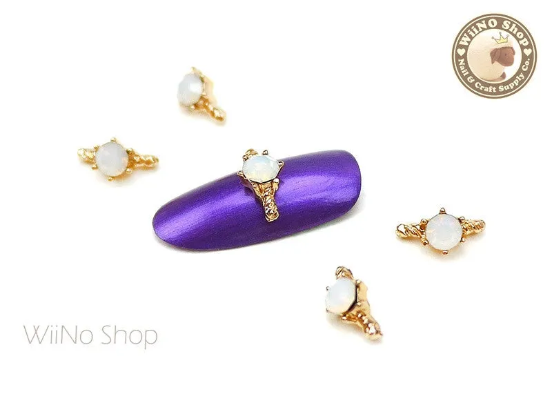 Opal Gold Ring Nail Metal Charm - 2 pcs