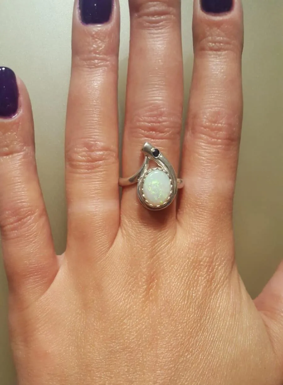 Opal Teardrop Ring - Two Stone Ring - Vintage Opal Ring