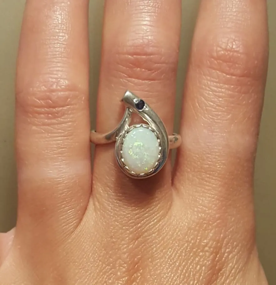 Opal Teardrop Ring - Two Stone Ring - Vintage Opal Ring