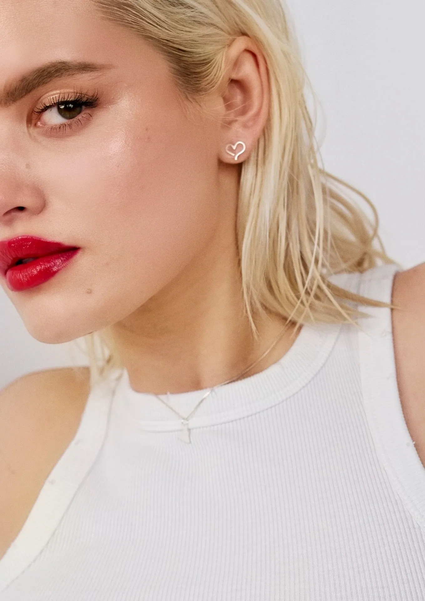 Open Heart Stud Earrings Silver