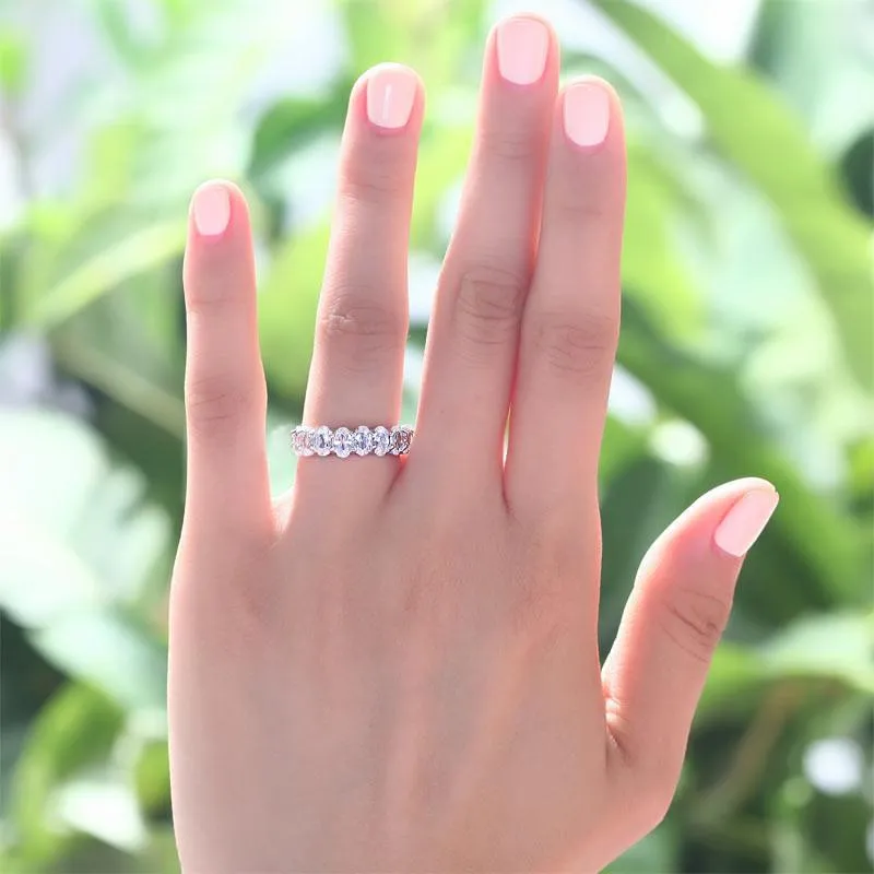 Oval Cut Simulated Diamond 925 Silver Wedding Ring Band Jewelry