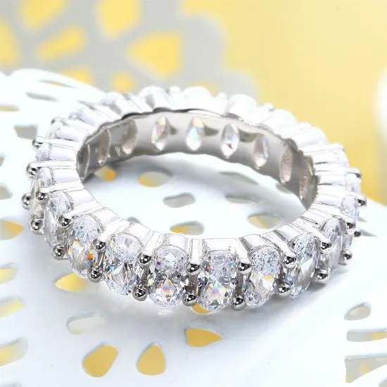 Oval Cut Simulated Diamond 925 Silver Wedding Ring Band Jewelry