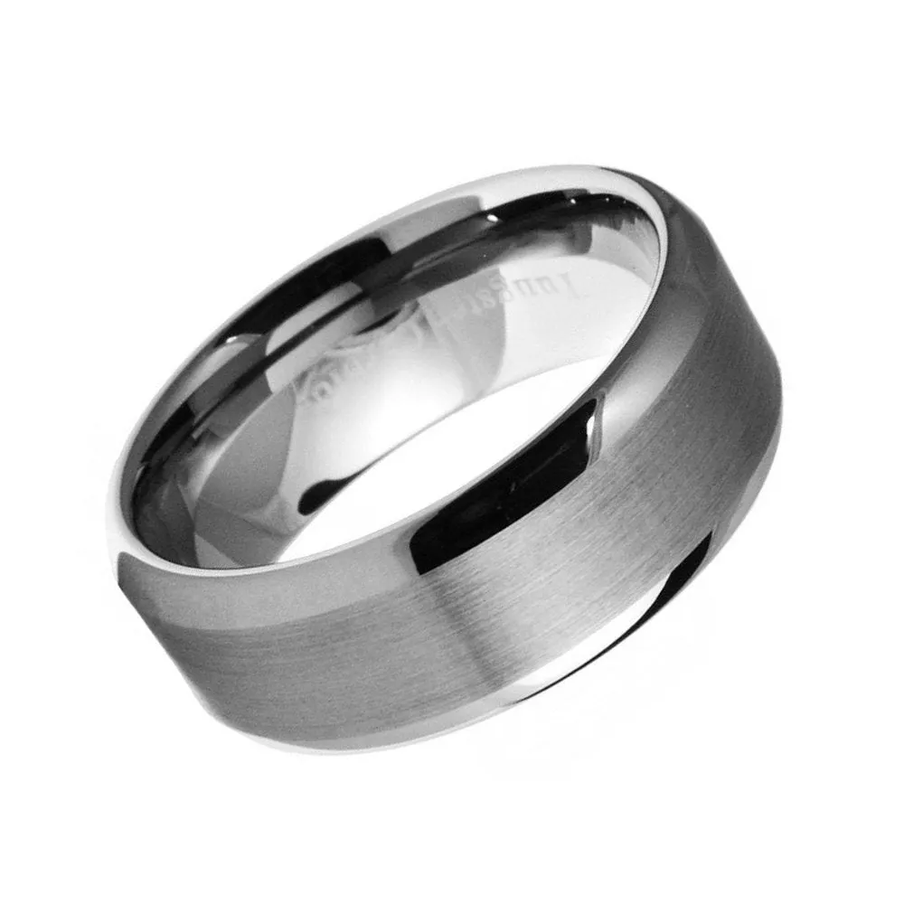 Paris Jewelry Tungsten Silver Brushed Ring Wedding Band 8mm For Men & Women (Size 7 - 12)