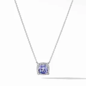 Pave Bezel Pendant Necklace in 18K White Gold with Tanzanite