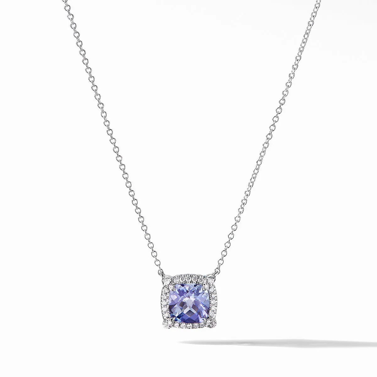 Pave Bezel Pendant Necklace in 18K White Gold with Tanzanite