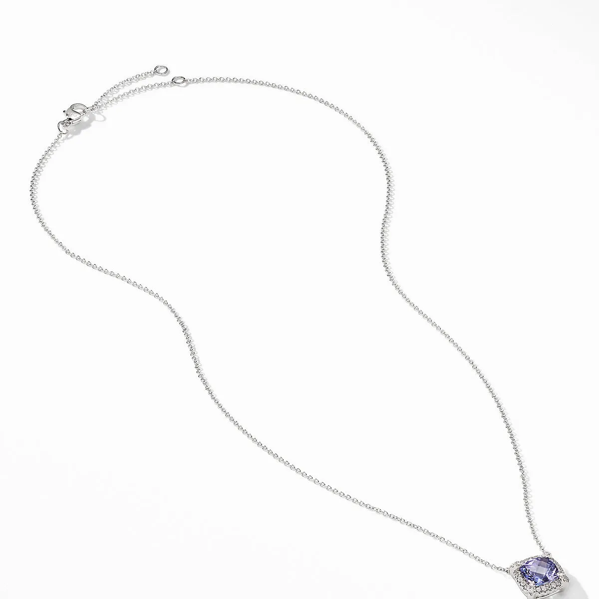 Pave Bezel Pendant Necklace in 18K White Gold with Tanzanite