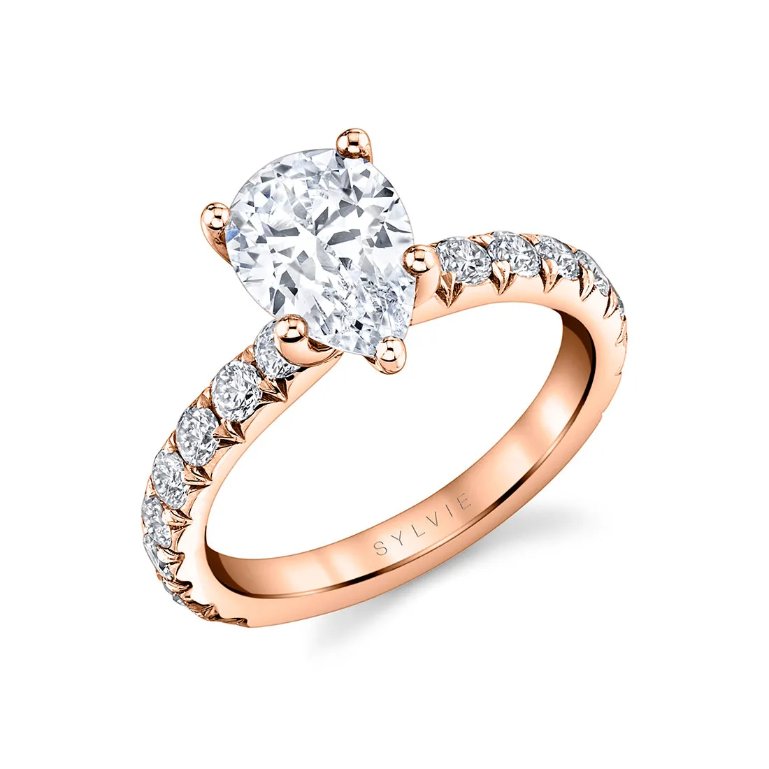 Pear Shaped Classic Wide Band Engagement Ring - Marlise 14k Gold Rose