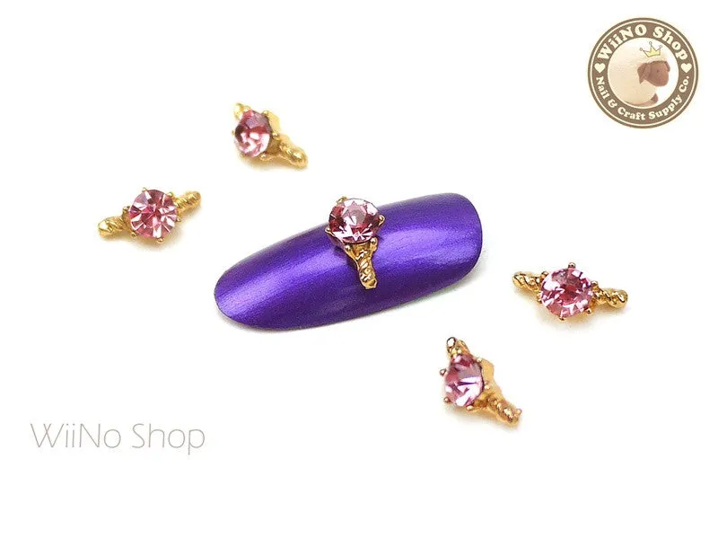 Pink Diamond Gold Ring Nail Metal Charm - 2 pcs