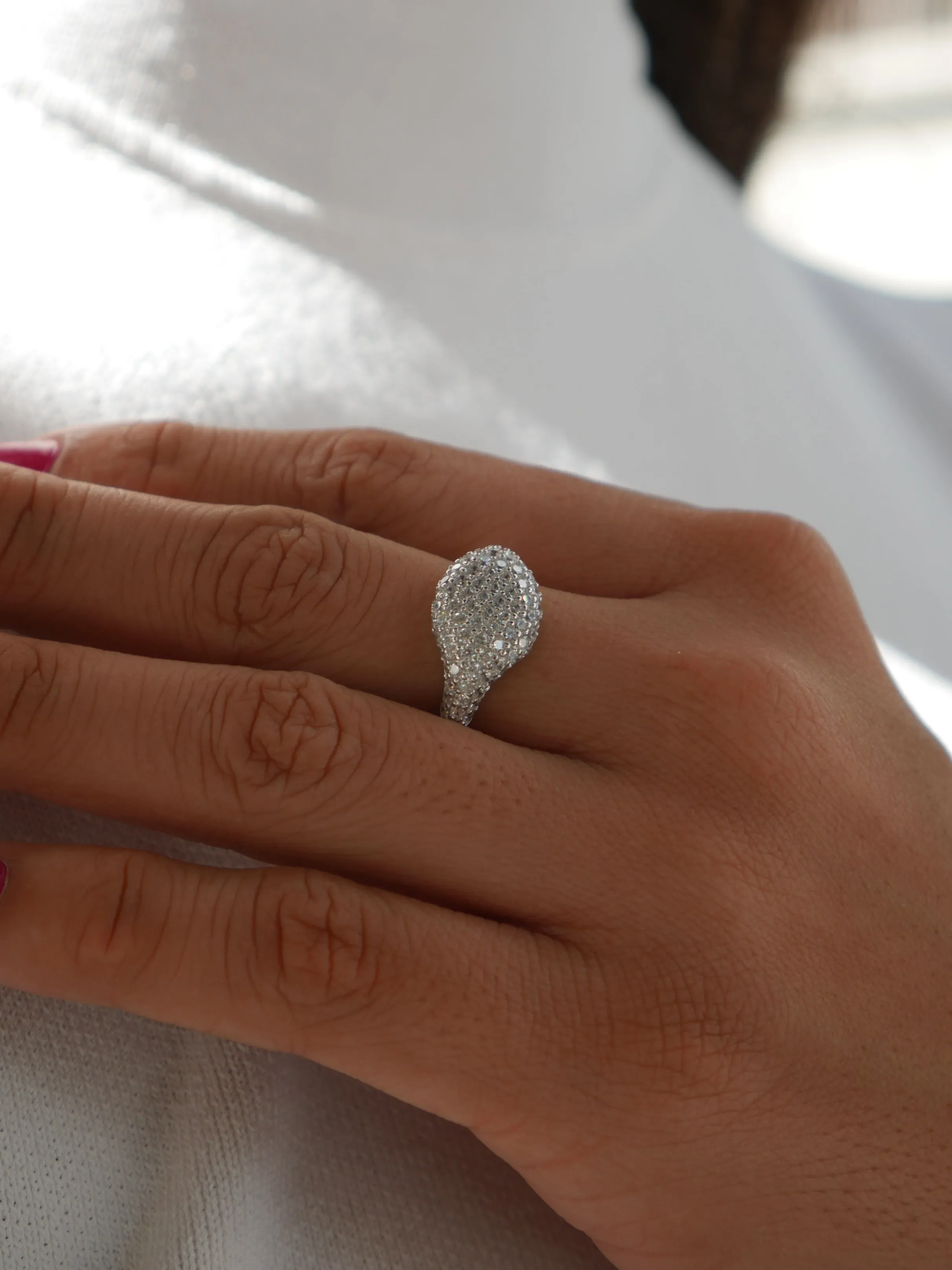 Pinky Ring on Any Finger 925 Sterling Silver Pave Cubic Zirconia Simulated Diamond Signet Ring KESLET