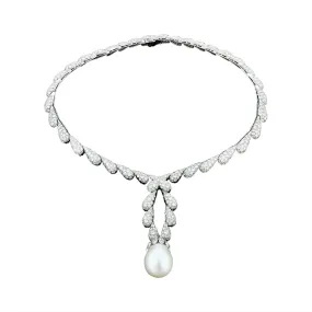 Platinum South Sea Pearl and Pave Drop Choker Necklace