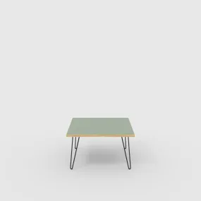Plywood Coffee Table with Black Hairpin Legs - Formica Green Slate - 800(w) x 800(d) x 425(h)