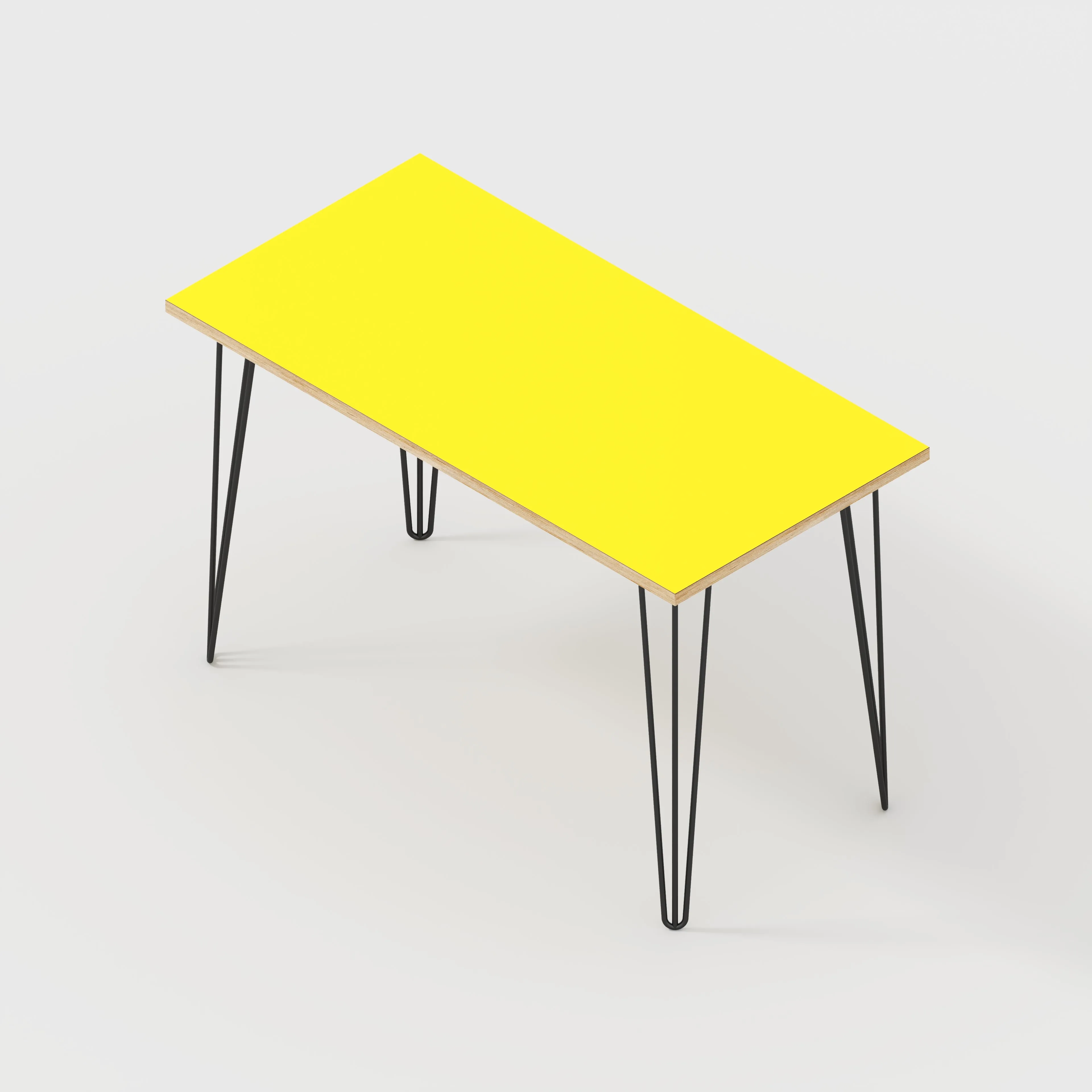 Plywood Desk with Black Hairpin Legs - Formica Chrome Yellow - 1200(w) x 600(d) x 735(h)