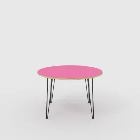 Plywood Round Table with Black Hairpin Legs - Formica Juicy Pink - 1200(dia) x 735(h)