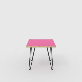 Plywood Side Table with Black Hairpin Legs - Formica Juicy Pink - 500(w) x 500(d) x 425(h)